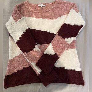 Colorblock Crew Neck Sweater - Pink, White, and Brown